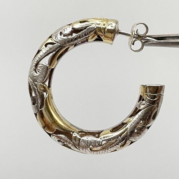 925 Sterling Silver Gold Tone Filigree Boho Hoop Earrings Statement Classic